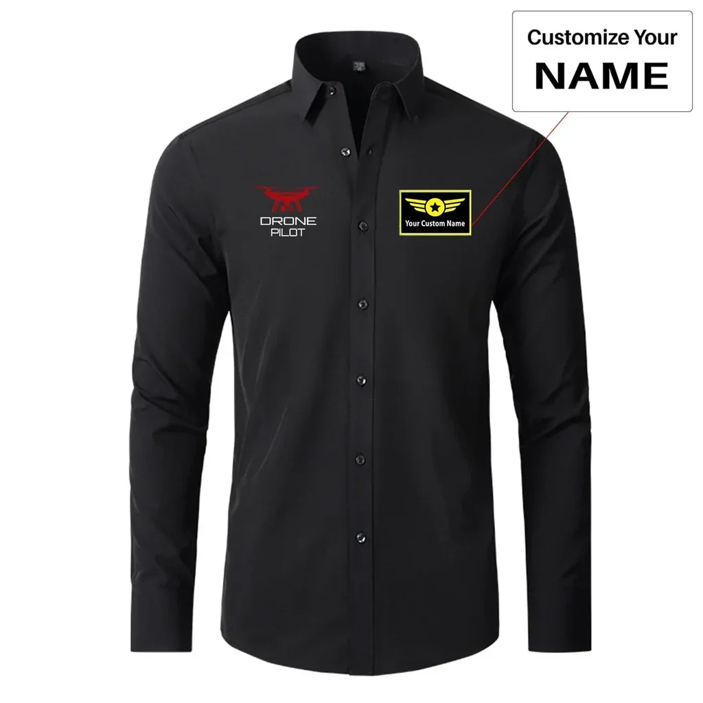 Drone Pilot aviation design printed on soft cotton long-sleeve 2D shirt.