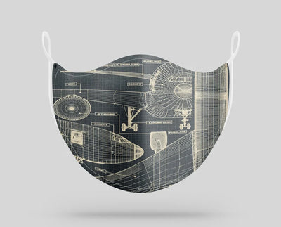Airplanes Fuselage & Details aviation face mask in breathable cotton blend.