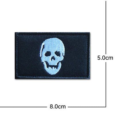 Black And White Skull Embroidery aviation design patch in embroidered fabric.