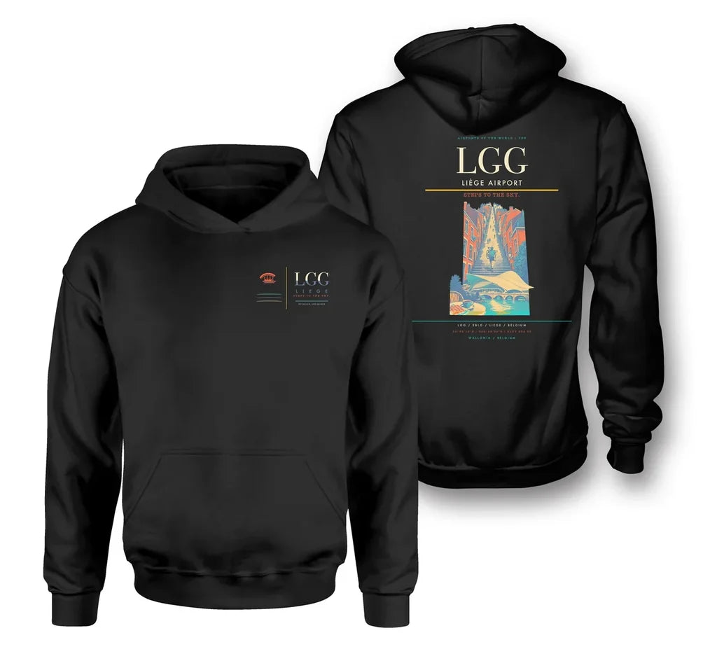 Liège Airport (LGG) design on black double-side hoodie