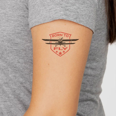 Super Born To Fly aviation temporary tattoo in skin-safe adhesive paper.