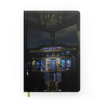 Airbus A380 Cockpit aviation design on premium hardcover notebook.