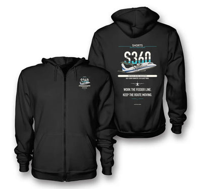 Shorts 360-300 design on black zipped hoodie