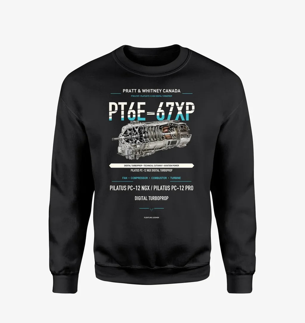 PT6E-67XP design on black sweatshirt