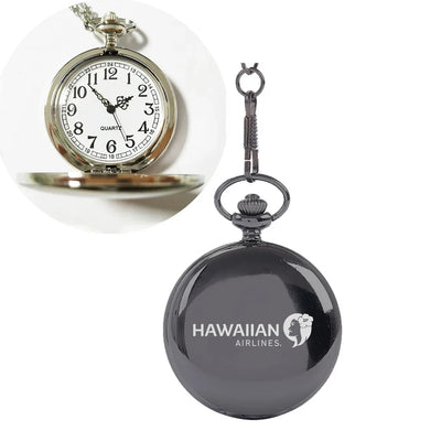 Hawaiian Airlines aviation pocket watch, brushed metal body with engraved detail.