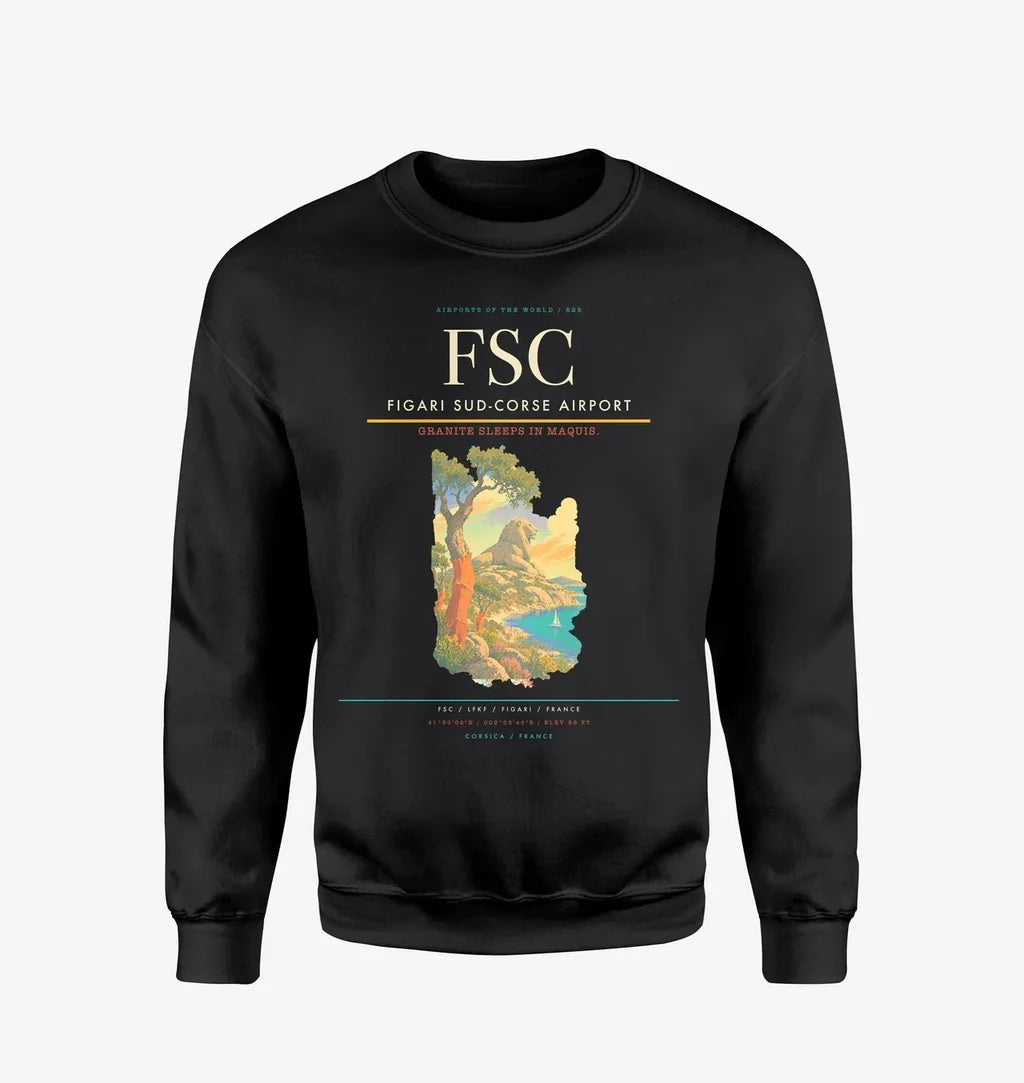 Figari Sud-Corse Airport (FSC) design on black sweatshirt