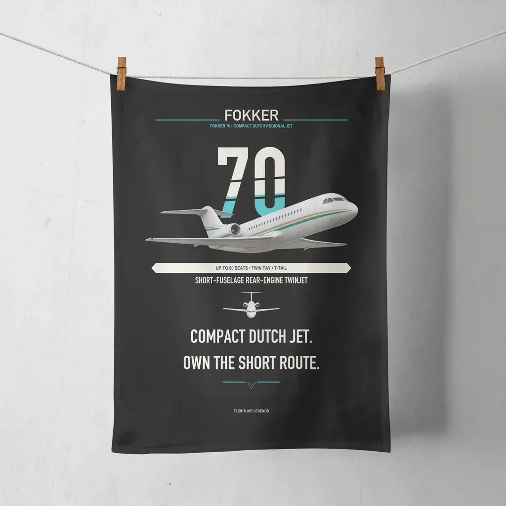 Fokker 70 design on black towel