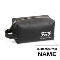 Thumbnail for Boeing 787 & Text Leather Clutch aviation leather clutch toiletry bag in leather.