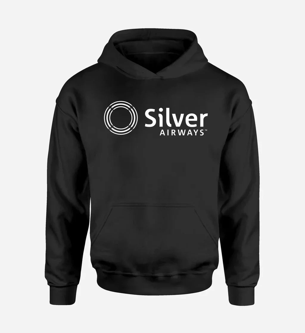 Silver Airlines logo printed on black hoodie