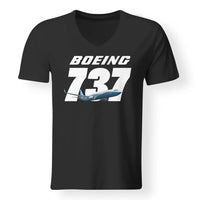 Thumbnail for Super Boeing 737+Text aviation design printed on soft cotton V-neck T-shirt.