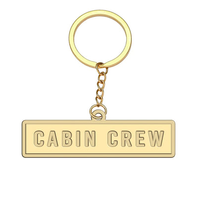 Cabin Crew Text aviation hollow key chain in polished alloy.