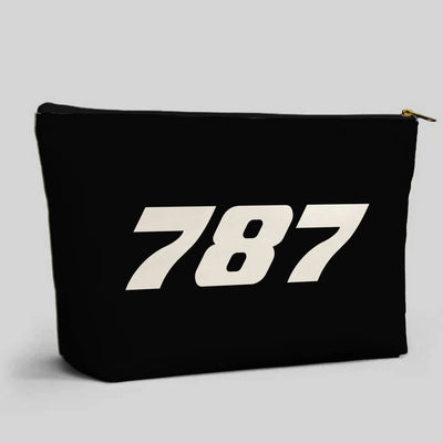 Boeing 787 Flat Text aviation design zipper pouch, durable polyester construction.