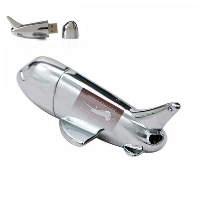 Airbus A350XWB & Dots aviation design on durable metal casing airplane-shape USB drive.