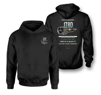 JT8D design on black hoodie