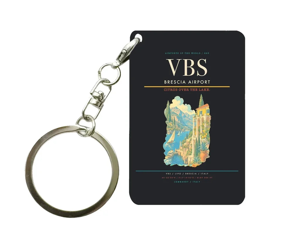 Brescia Airport (VBS) design on black key chain