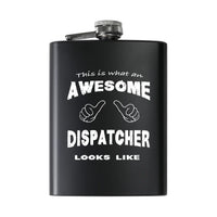Thumbnail for Dispatcher aviation design on stainless hip flask, compact pocket-size flask.