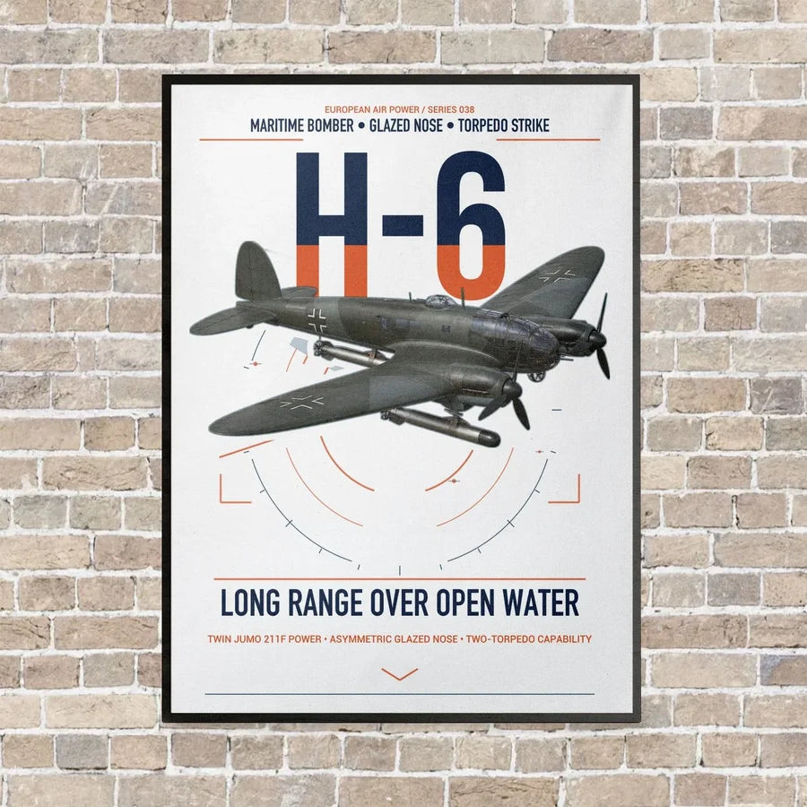 Heinkel He 111H-6 vertical canvas print - framed - white background