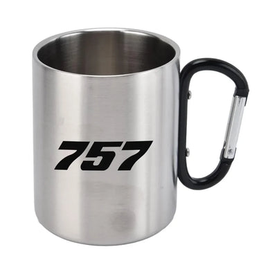 Boeing 757 Flat Text aviation design on outdoor mug, durable insulated construction.