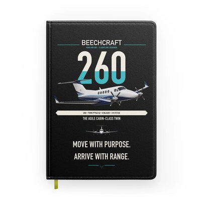 Beechcraft King Air 260 design on black notebook