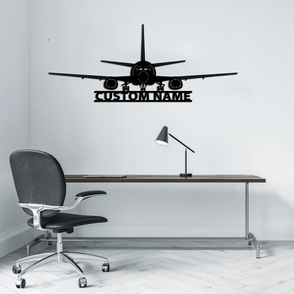 Boeing 737 Silhouette aviation design on durable metal with painted finish metal wall sign.