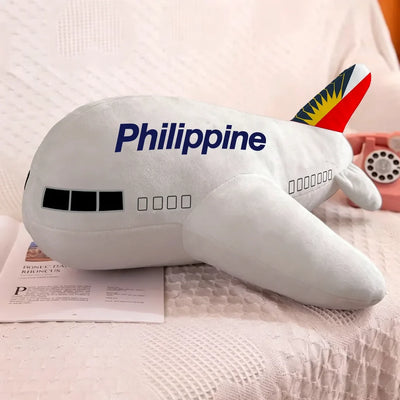 Philippine Airlines aviation design on soft polyester filling airplane-shape decorative pillow.