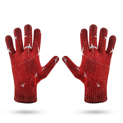 Travelling with Aircraft (Red) aviation design on soft knit fabric gloves.