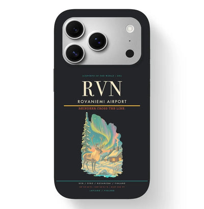 Rovaniemi Airport (RVN) design on black iPhone 17 Pro MagSafe case
