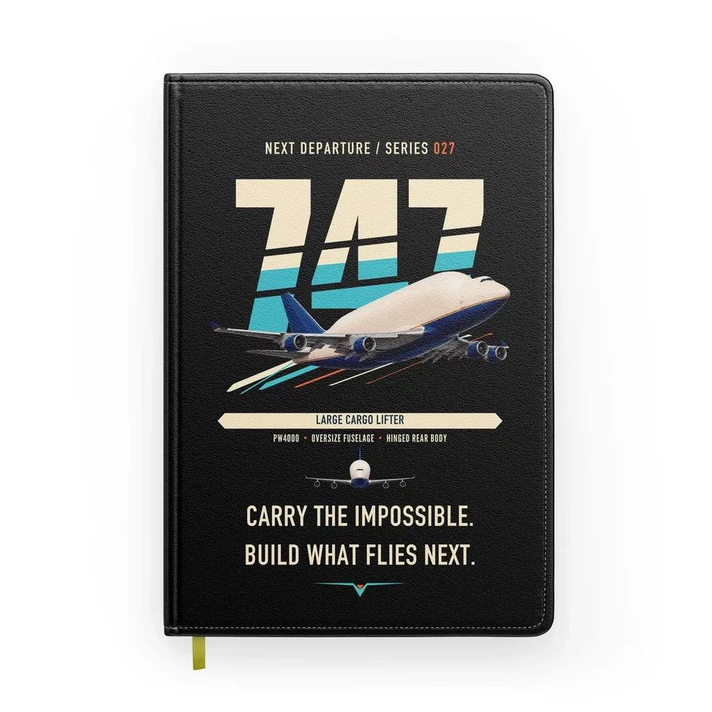 Boeing 747-400 Dreamlifter design on black notebook