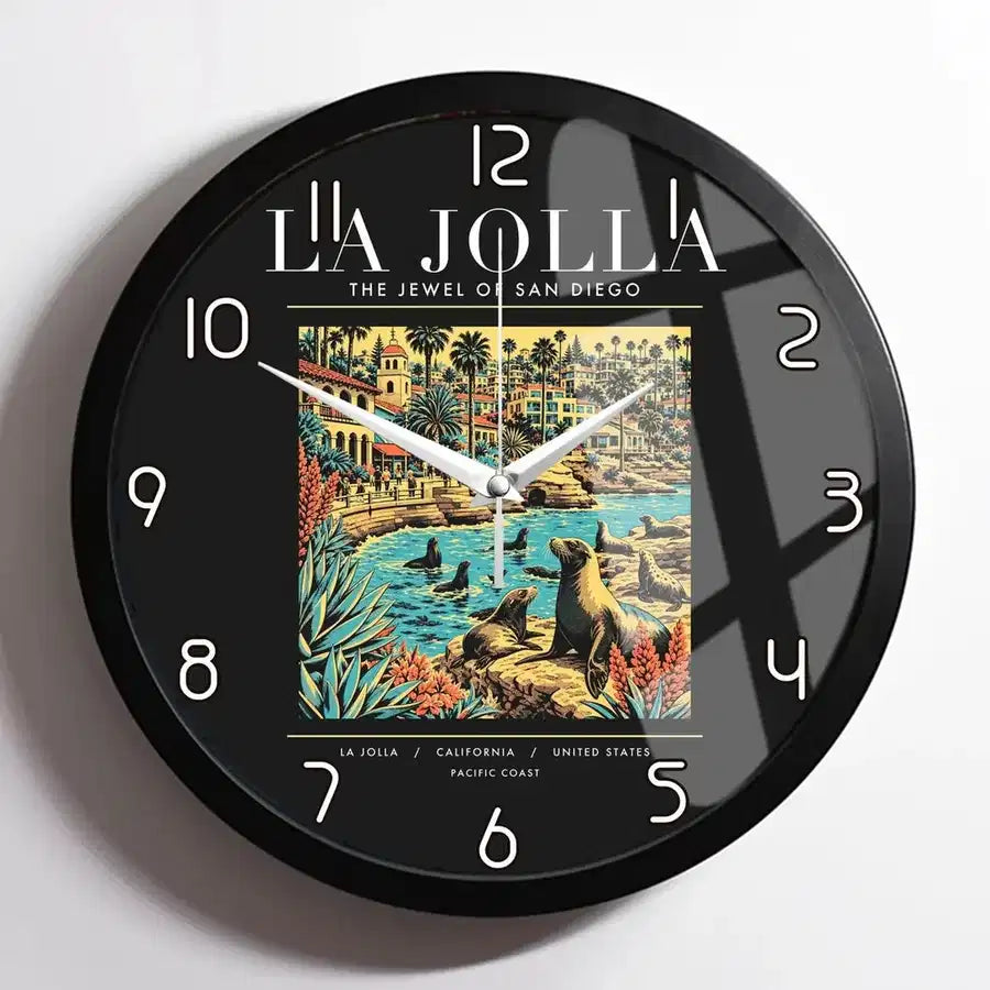 LA JOLLA - Poster - Wall Clock Framed - Black