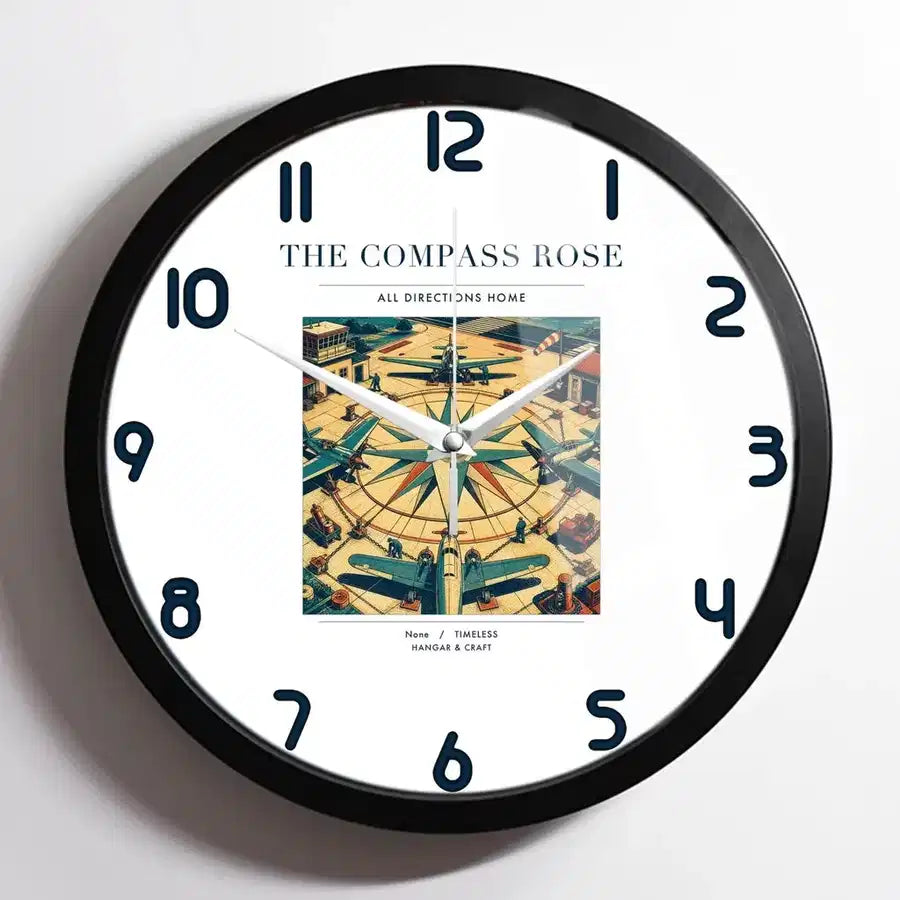 VINTAGE G4139 - The Compass Rose - Designed Wall Clocks design on white framed