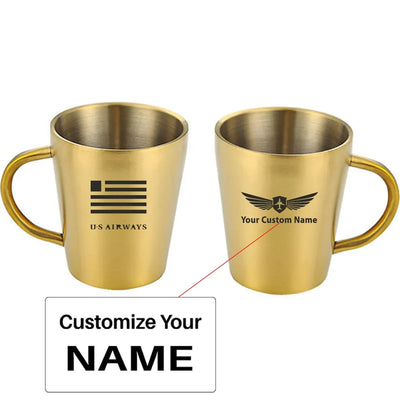 US Airways Stainless Steel Coffee mug, Gold+Name