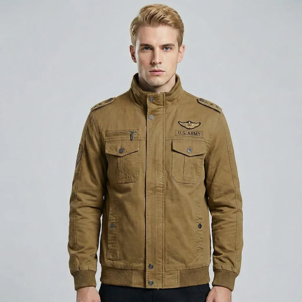 US Army Pilot Bomber Jackets & Coats with Stars aviation design printed on padded shell with classic pilot styling pilot jacket.