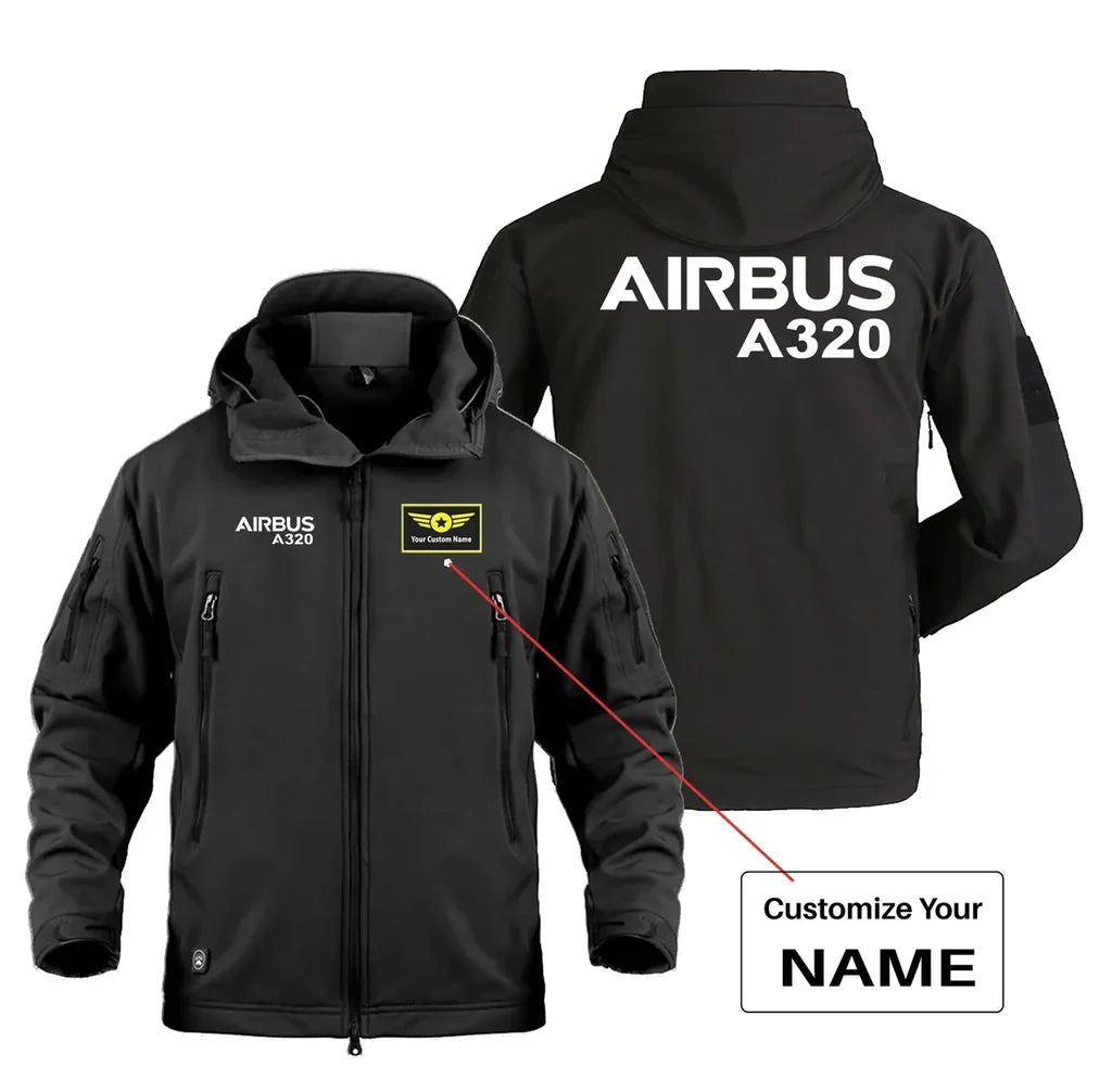 Airbus A320 & Text Military Jackets (Customizable) aviation design printed on heavy cotton shell with field-style pockets mil.