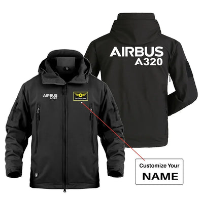 Airbus A320 & Text Military Jackets (Customizable) aviation design printed on heavy cotton shell with field-style pockets mil.