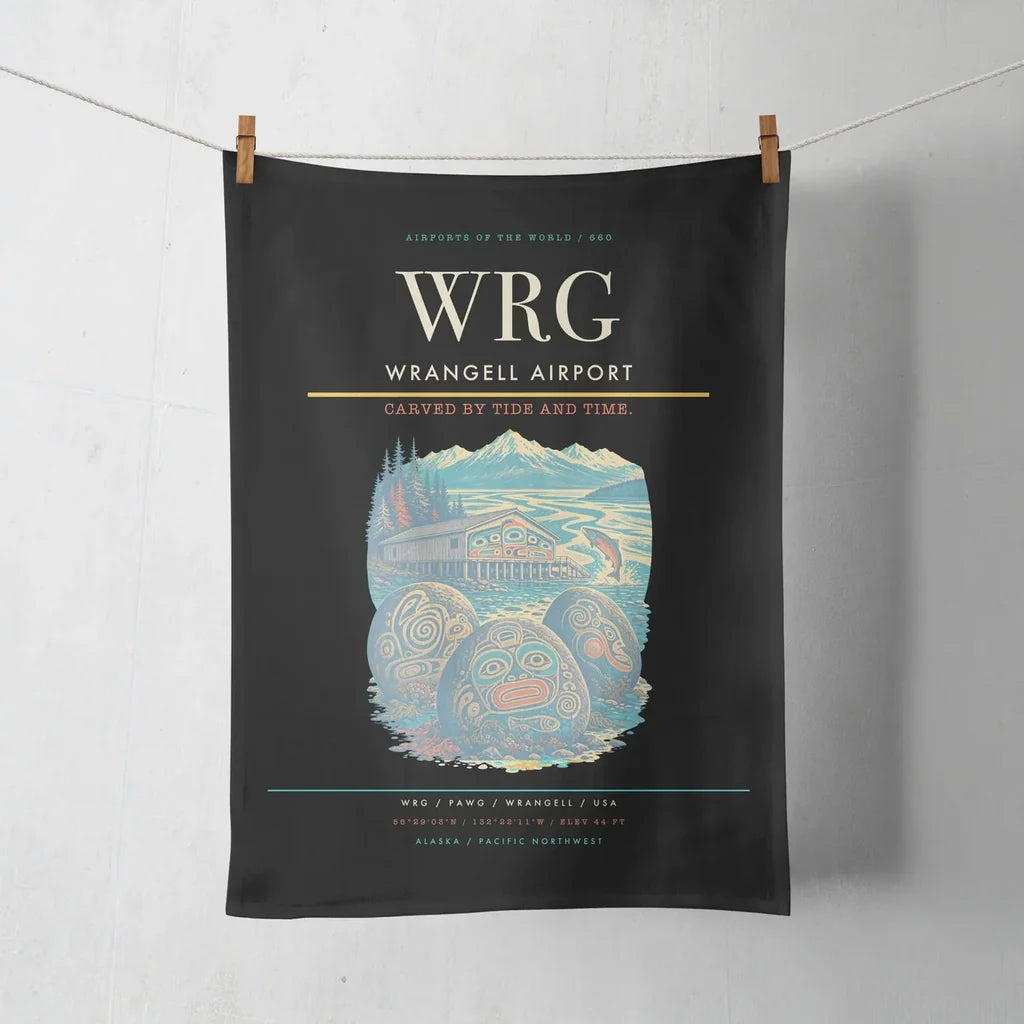 Wrangell Airport (WRG) design on black towel