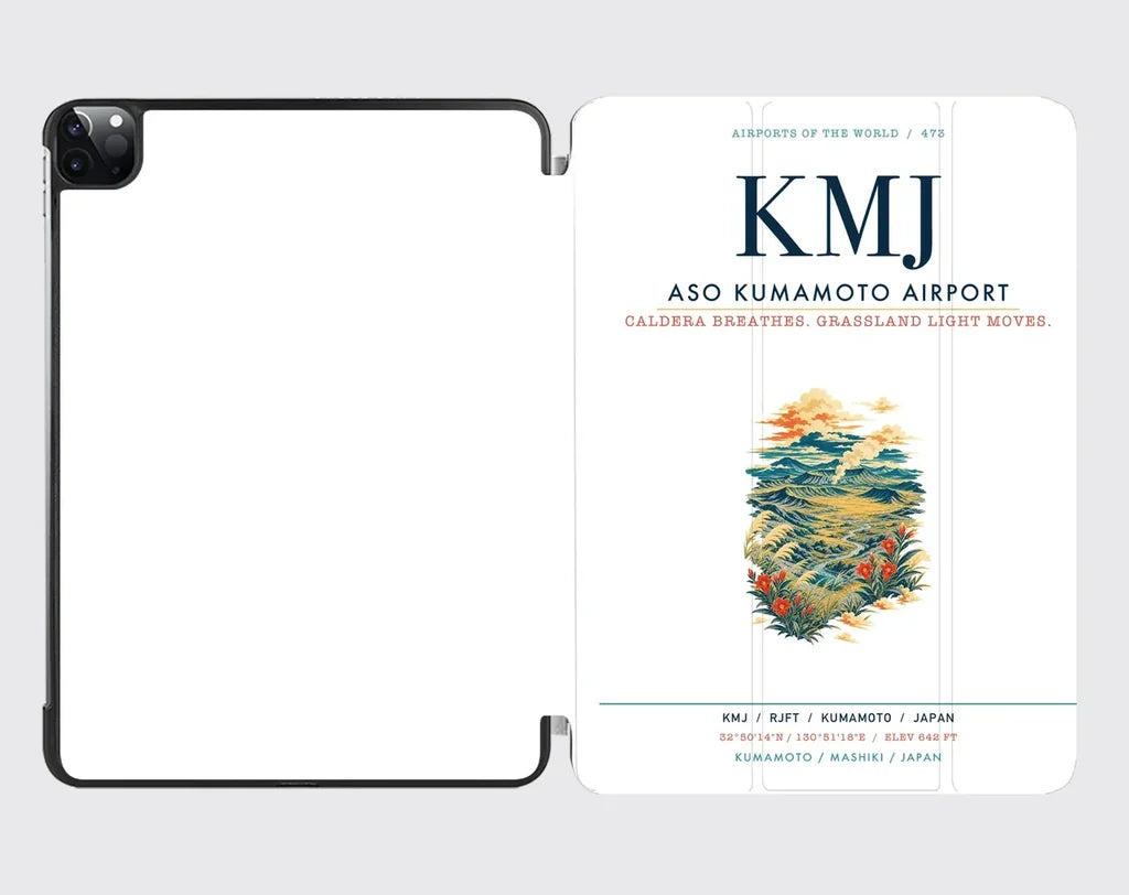 Aso Kumamoto Airport (KMJ) design on white ipad tablet case