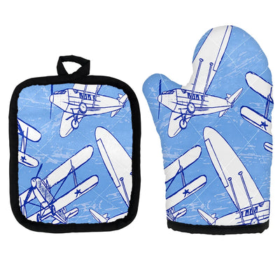 Retro & Vintage Airplanes Kitchen Glove & Holder aviation design on durable fabric with insulated lining kitchen glove holder.