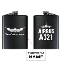 Thumbnail for Airbus A321 & Plane aviation design on stainless hip flask, compact pocket-size flask.