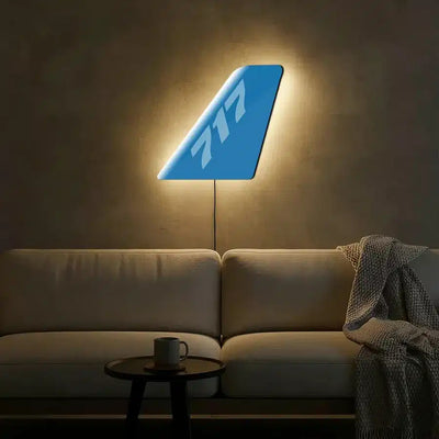 Boeing 717 aviation design on durable metal with LED aircraft tail wall art.