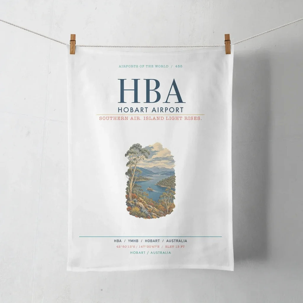 Hobart Airport (HBA) design on white towel