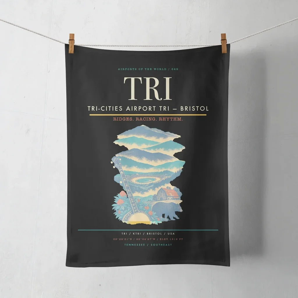 Tri-Cities Airport (TRI) design on black towel
