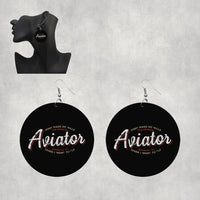 Thumbnail for Side view of Aviator - Dont Make Me Walk aviation drop earrings in wood with metal hooks, polished finish.