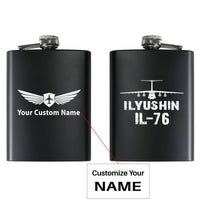 Thumbnail for ILyushin IL-76 & Plane aviation design on stainless hip flask, compact pocket-size flask.