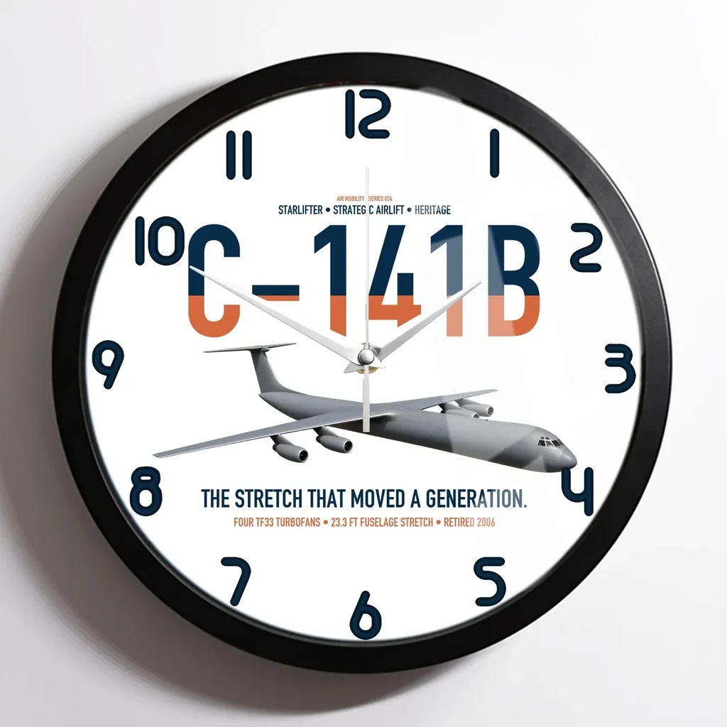 C-141B Starlifter design on white framed wall clock