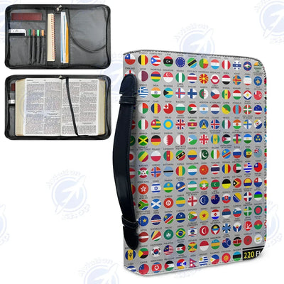 220 World's Flags aviation design PU accessories bag, PU faux leather construction.