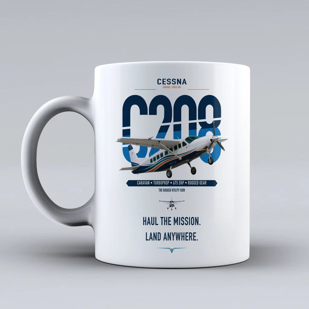 Cessna 208 Caravan design on white ceramic mug, double-side print