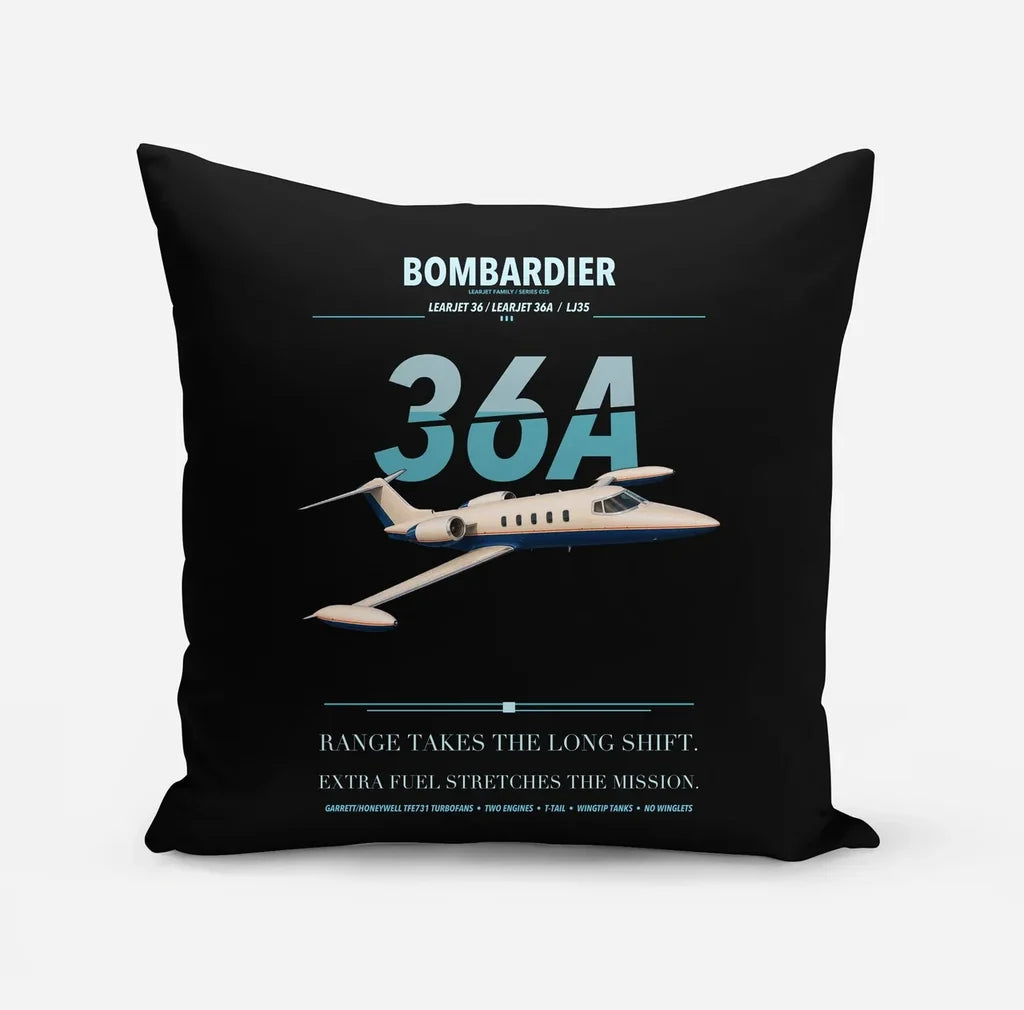 Bombardier Learjet 36A design on black pillow