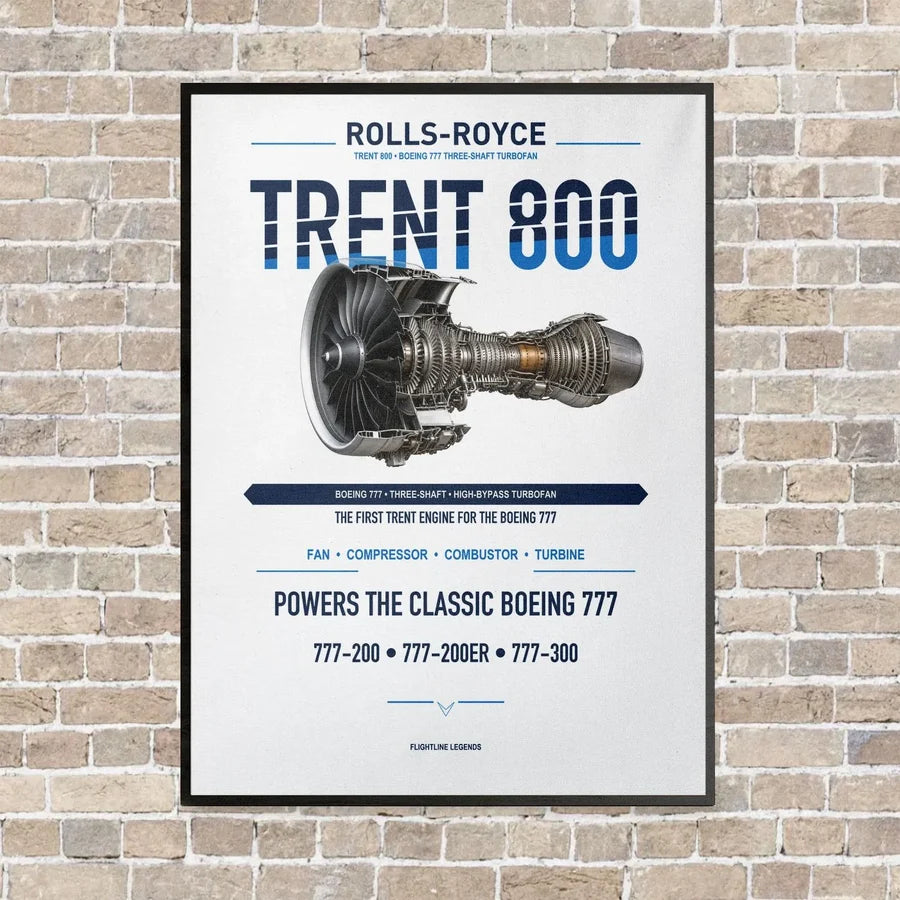 TRENT 800 vertical canvas print - framed - white background