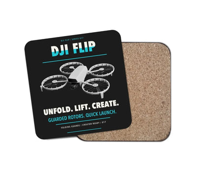 DJI Flip design on black 1 piece coaster