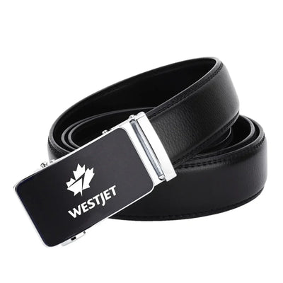 WestJet Airlines aviation design men's belt, leather construction.